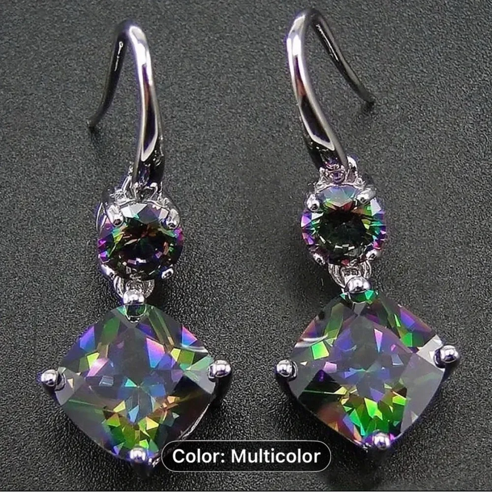 Elegant Silver and Multicolor Drop Earrings - Picture 6 of 6